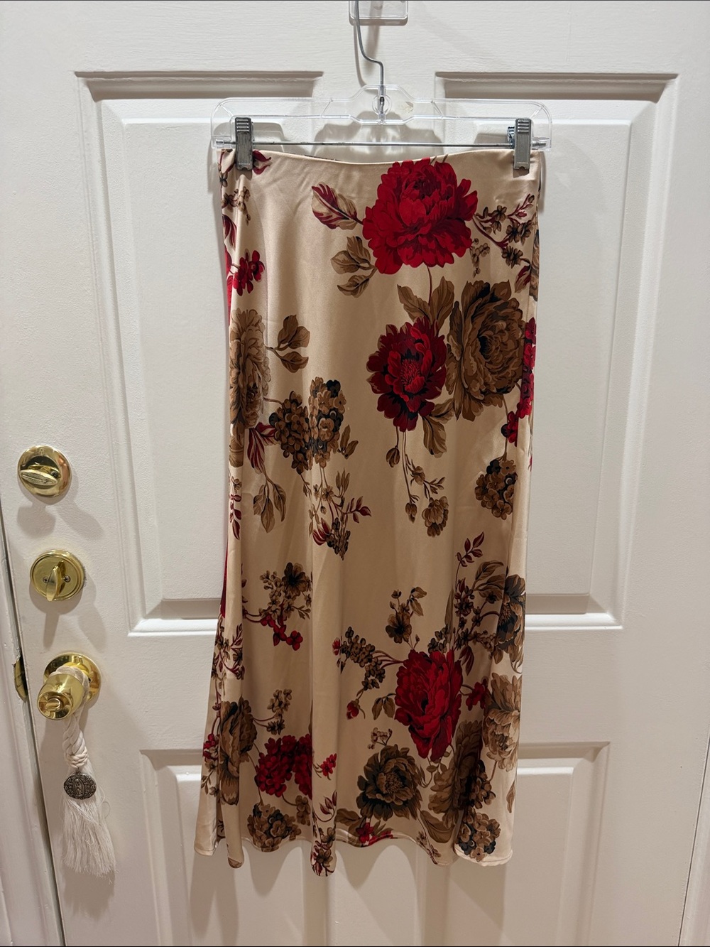 Ann Taylor Factory Beige Maxi Skirt with Red and Brown Floral Print